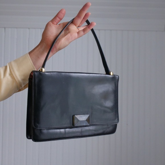Kate Landry Black Leather Faux‎ Stone Shoulder Bag - Picture 8 of 8
